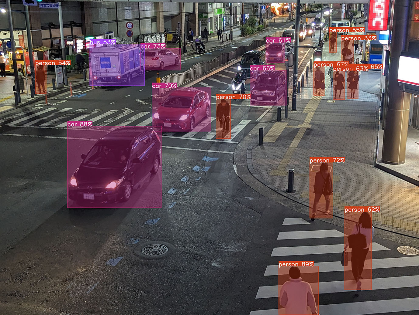 夜間での物体認識①